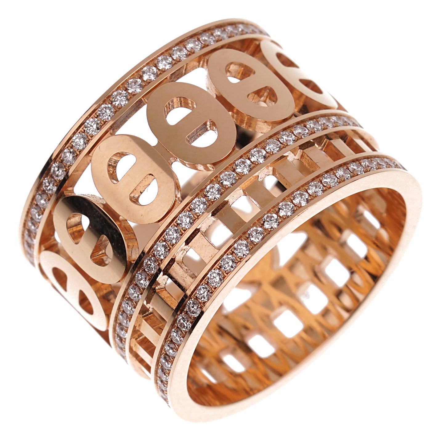 Hermes Chaine d'Ancre Divine Rose Gold Diamond Ring Sz 6 1/2