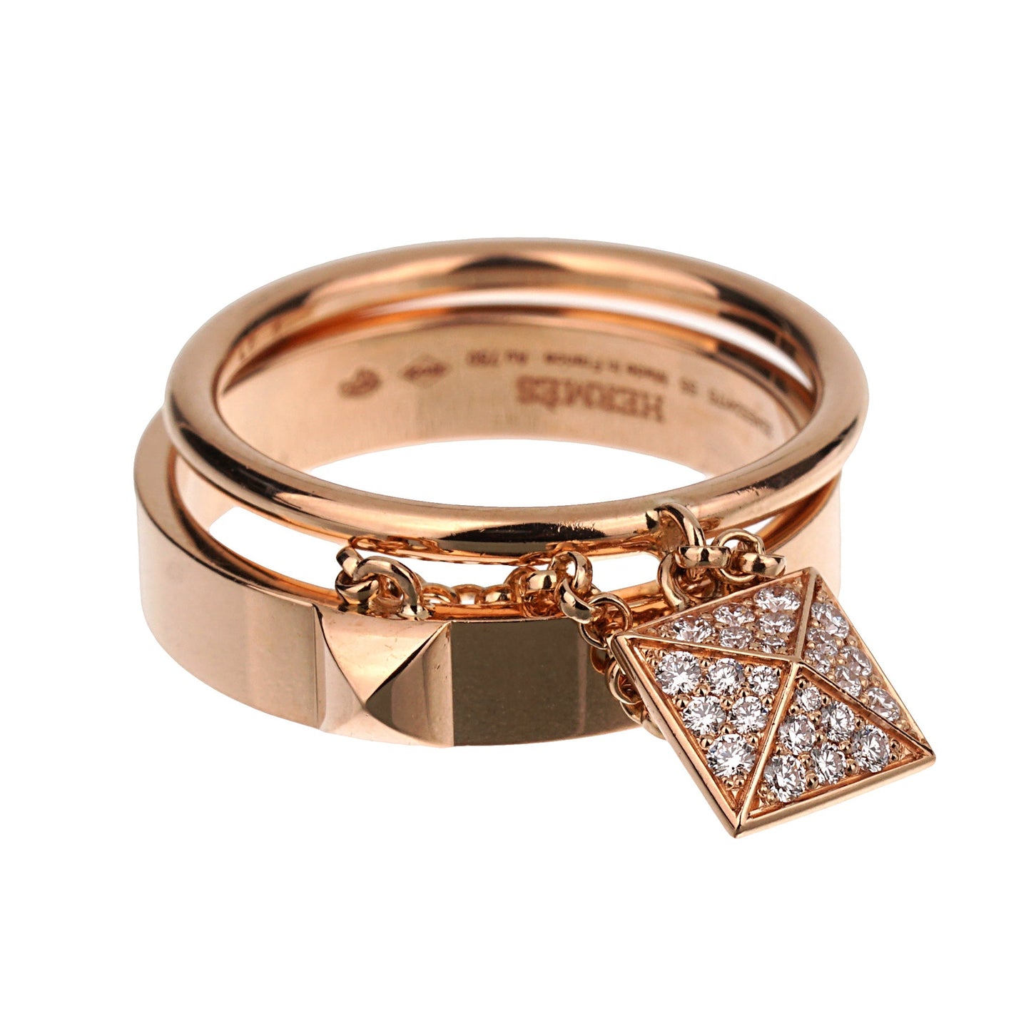 Hermes Clou d'H Double Diamond 18k Rose Gold Ring