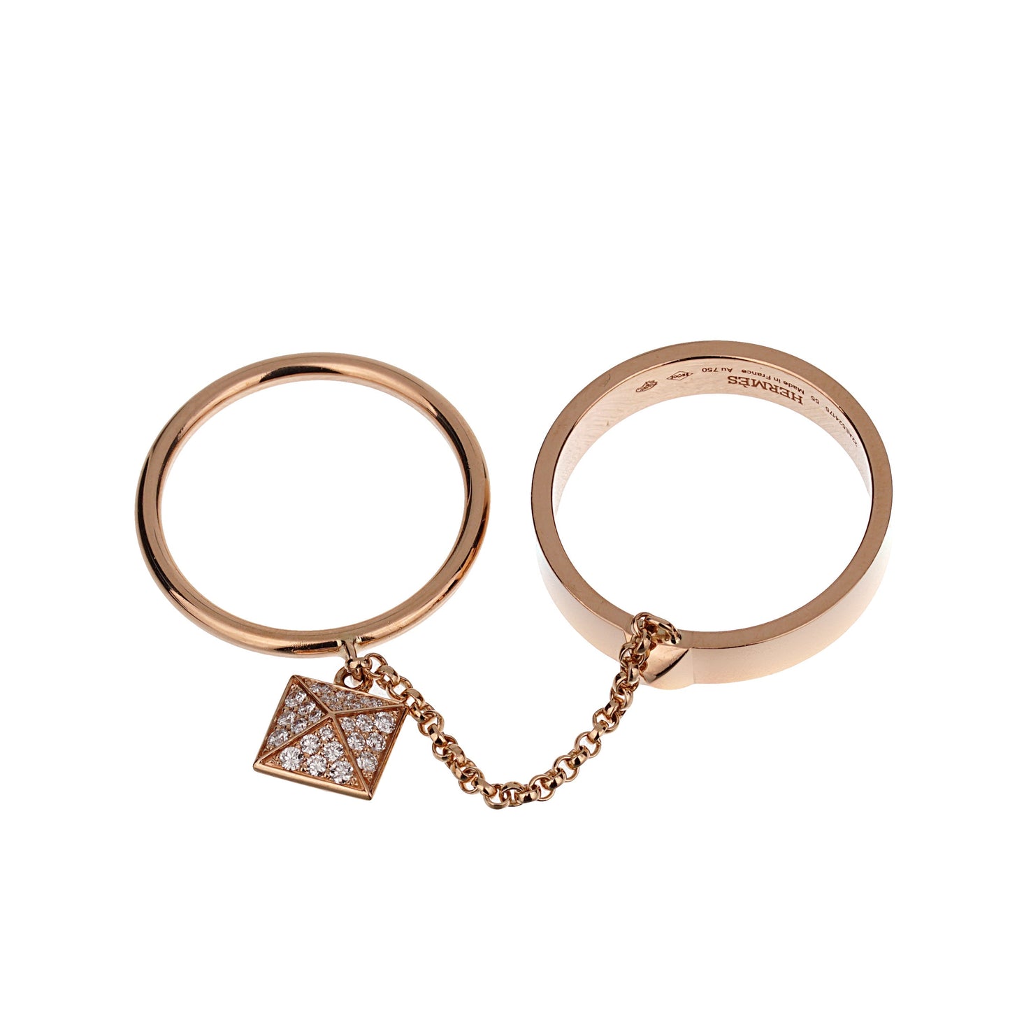 Hermes Clou d'H Double Diamond 18k Rose Gold Ring
