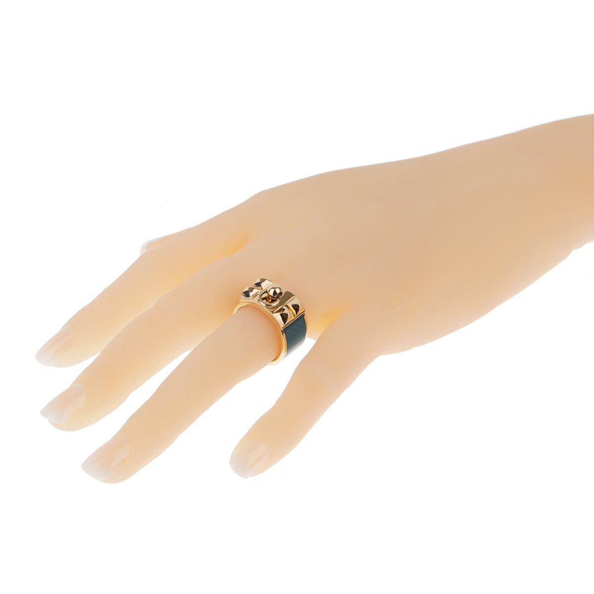 Hermes Collier De Chien Blue Enamel Gold Ring Sz 6