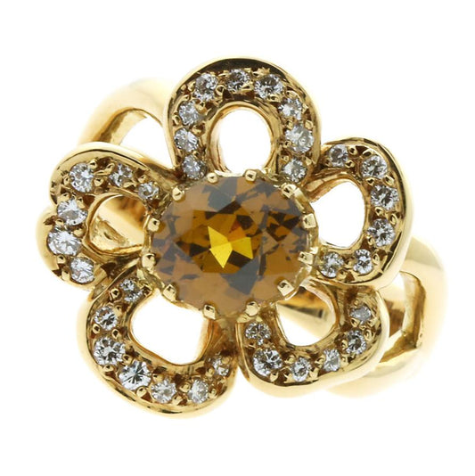 Hermes Diamond Citrine Flower Gold Ring