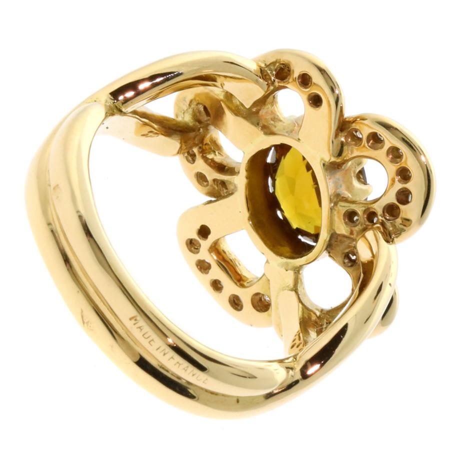 Hermes Diamond Citrine Flower Gold Ring