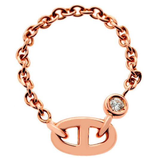 Hermes Diamond Gold Chain Ring