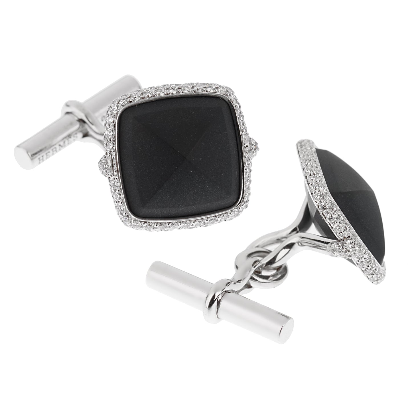 Hermes Diamond Onyx White Gold Cufflinks