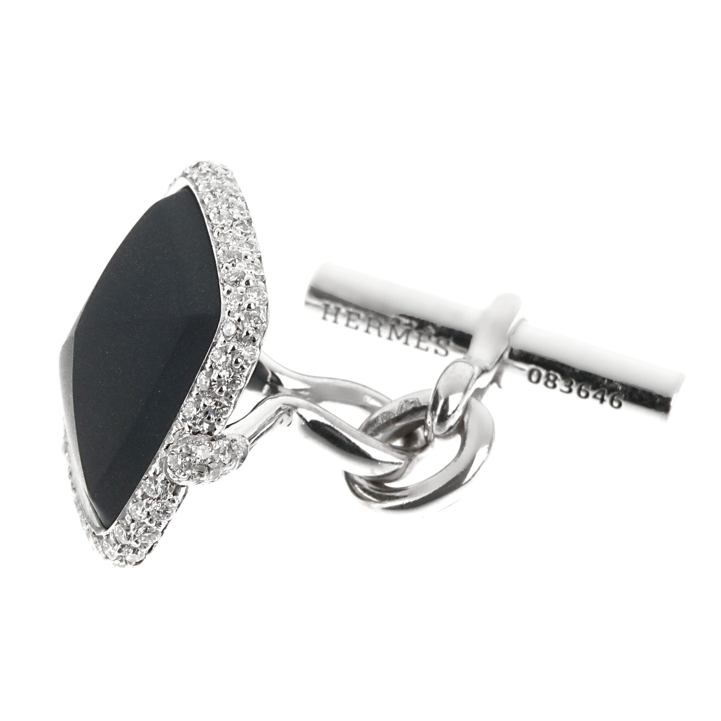 Hermes Diamond Onyx White Gold Cufflinks