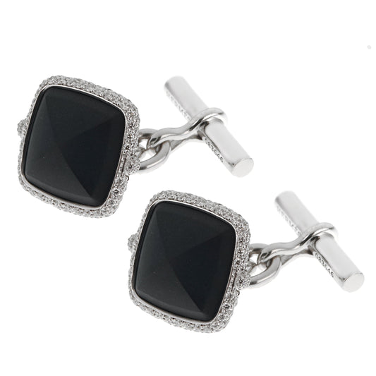 Hermes Diamond Onyx White Gold Cufflinks