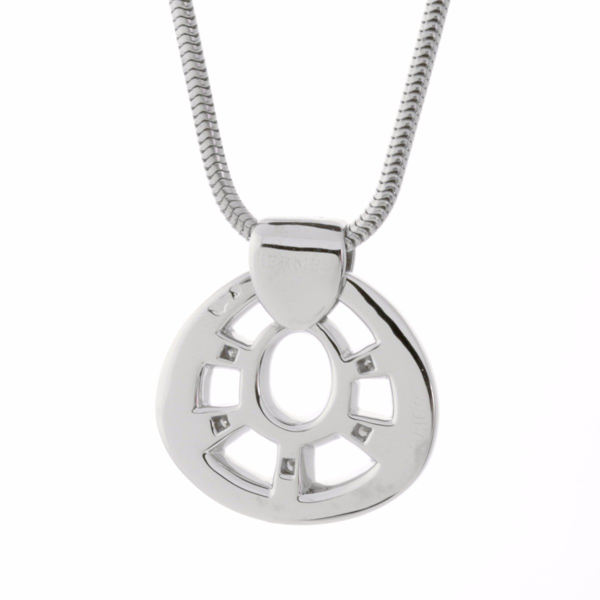 Hermes Diamond Pendant White Gold Necklace