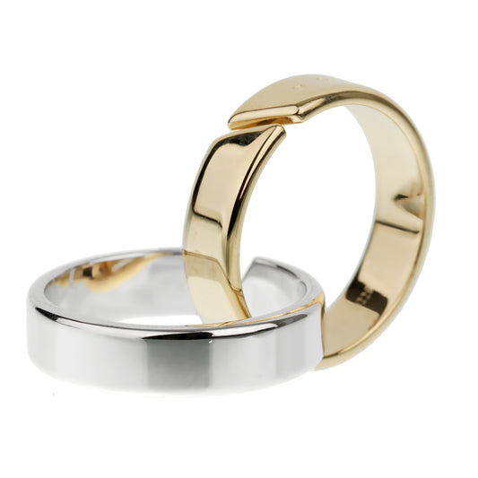Hermes Double Band 18k White Yellow Cocktail Ring Set Sz 6