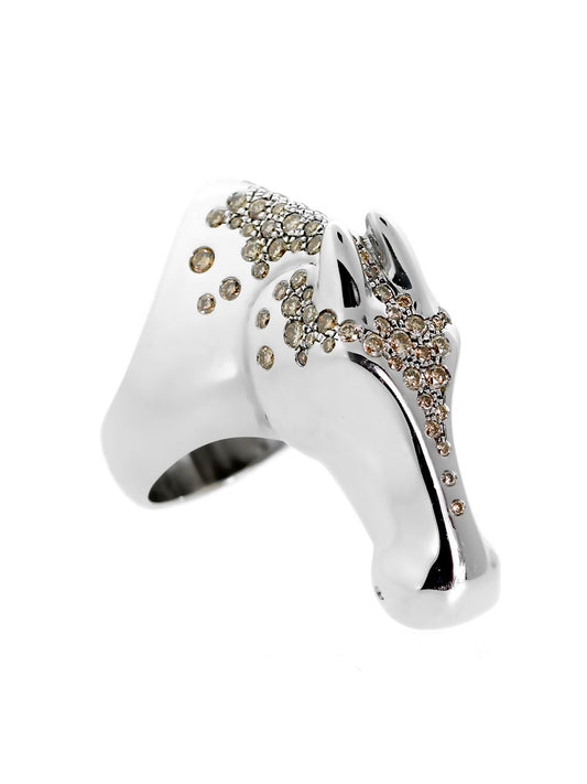 Hermes Galop Horse Diamond Silver Ring