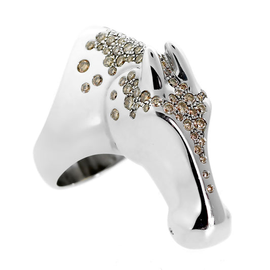 Hermes Galop Horse Limited Edition Diamond Silver Ring Sz 6 1/4