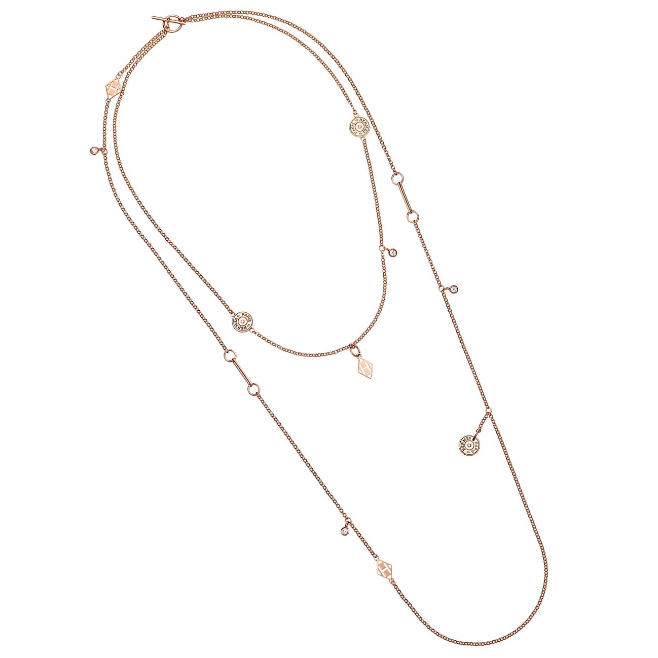 Hermes Gambade Long Rose Gold Diamond Necklace