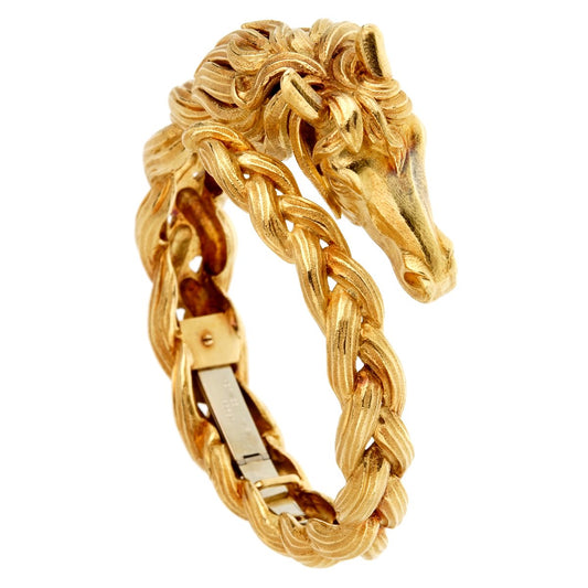 Hermes Horse Head Yellow Gold Bangle Bracelet