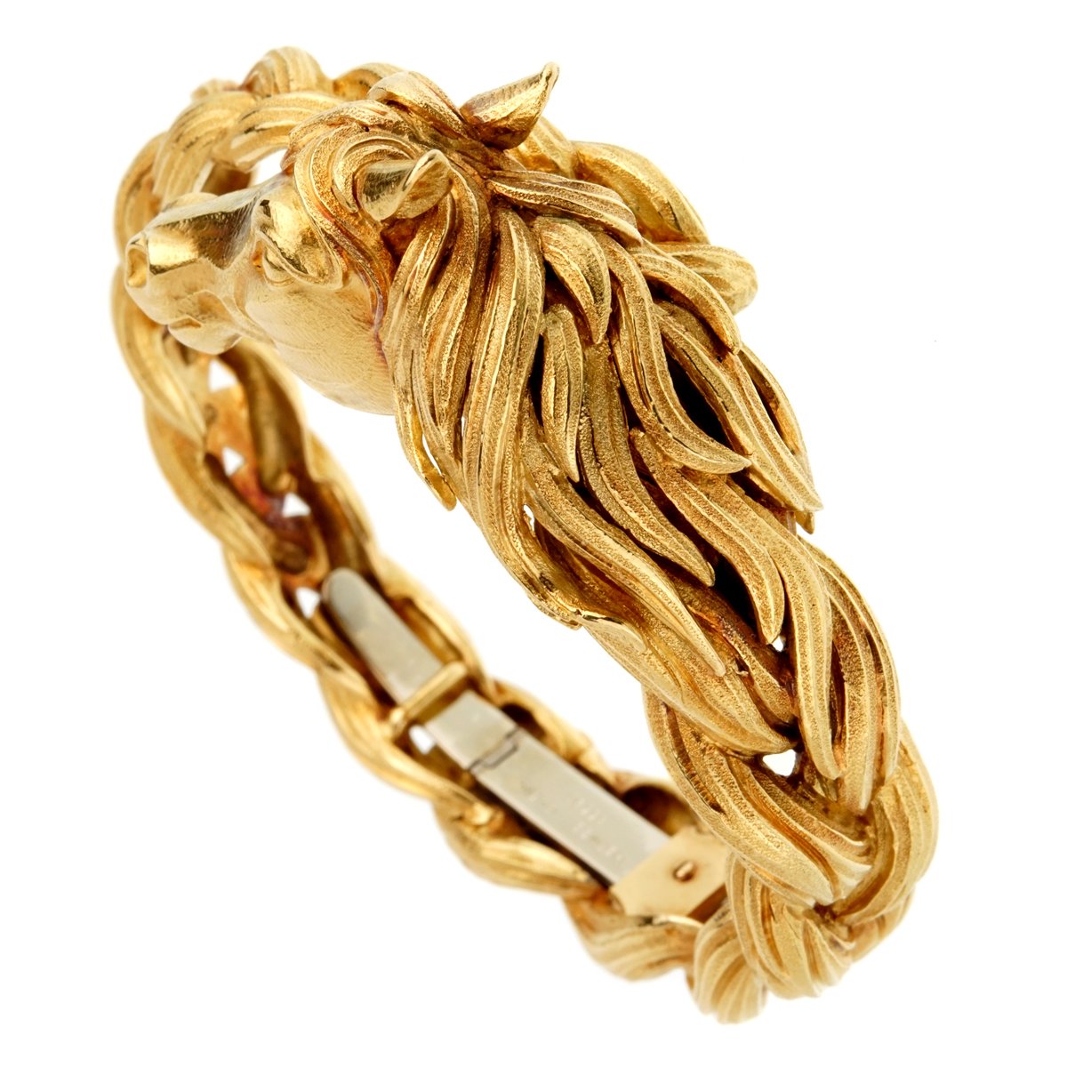 Hermes Horse Head Yellow Gold Bangle Bracelet
