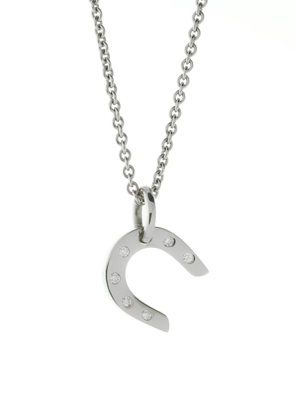 Hermes Horseshoe Diamond Necklace in White Gold