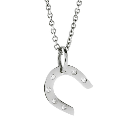 Hermes Horseshoe Diamond White Gold Necklace