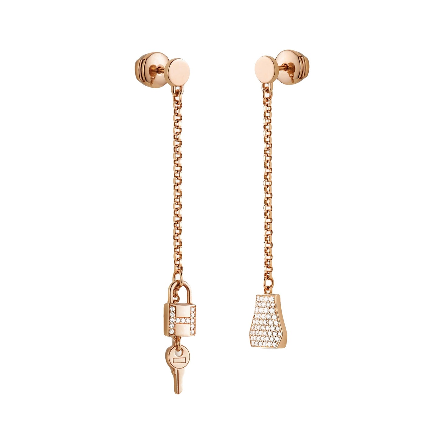Hermes Kelly Clochette Rose Gold Diamond Drop Earrings