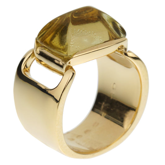 Hermes Lemon Quartz Vintage Cocktail Yellow Gold Ring Sz 5 1/4