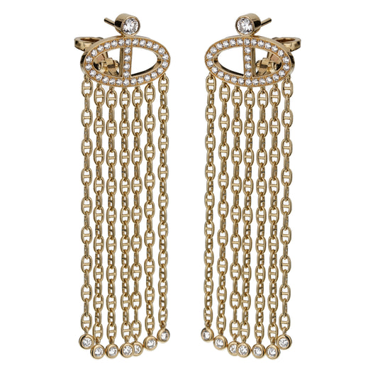 Hermès Limited Edition Chaine d'Ancre Yellow Gold Diamond Drop Earrings