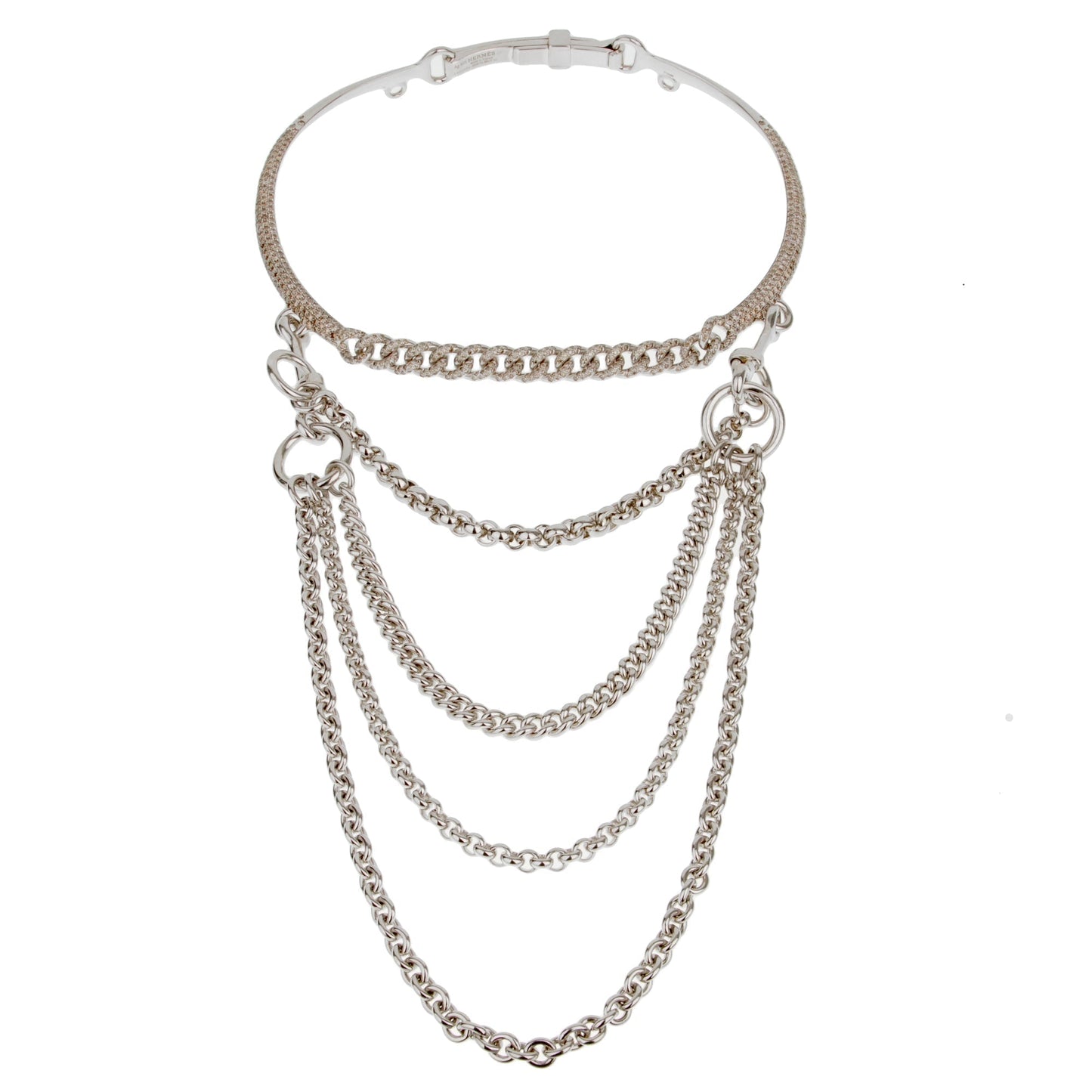 Hermes Long Chain Diamond 10.88ct Silver Choker Necklace