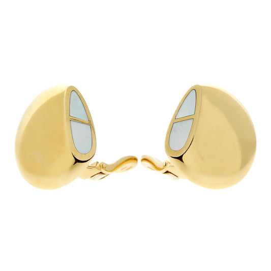 Hermes Mother of Pearl 18k Yellow Gold Earrings