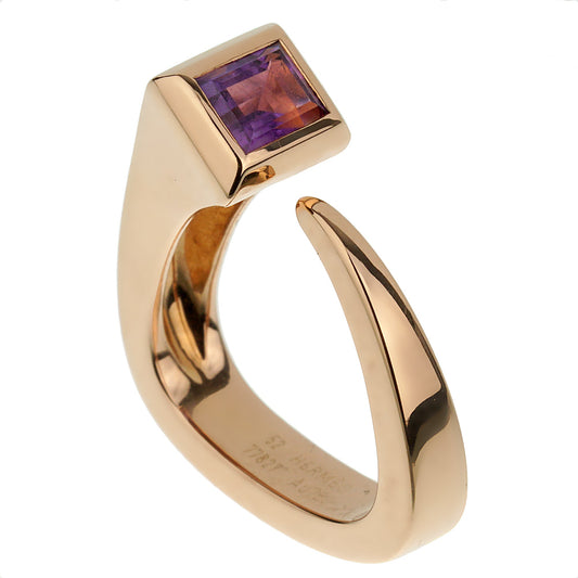 Hermes Nail 18k Rose Gold Amethyst Cocktail Ring