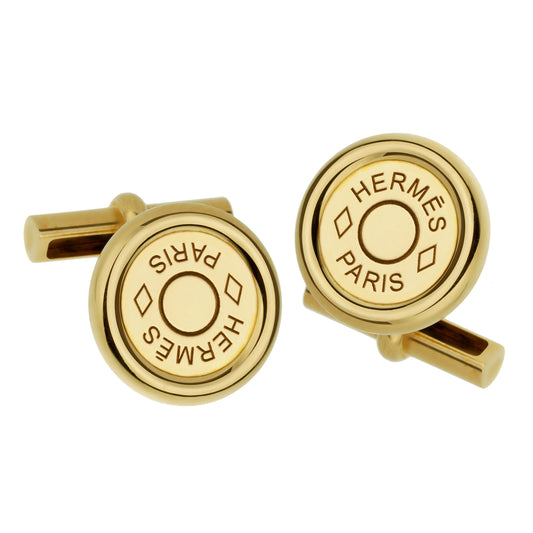 Hermes Paris Clou de Selle Large Vintage Yellow Gold Cufflinks
