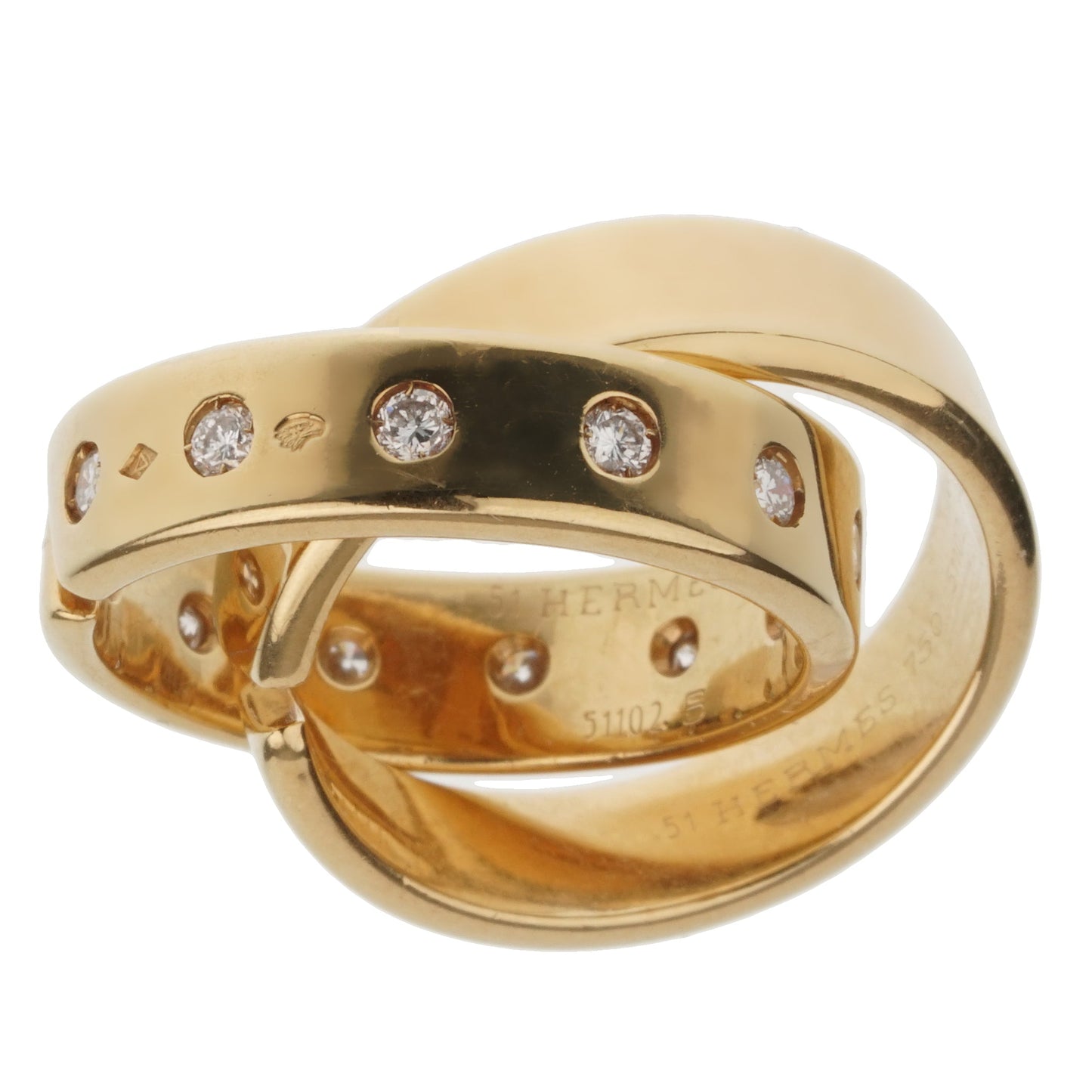 Hermes Paris Diamond 18k Yellow Gold Rolling Ring Bands