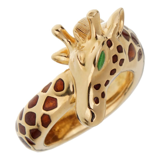 Hermes Paris Giraffe Enamel Yellow Gold Ring