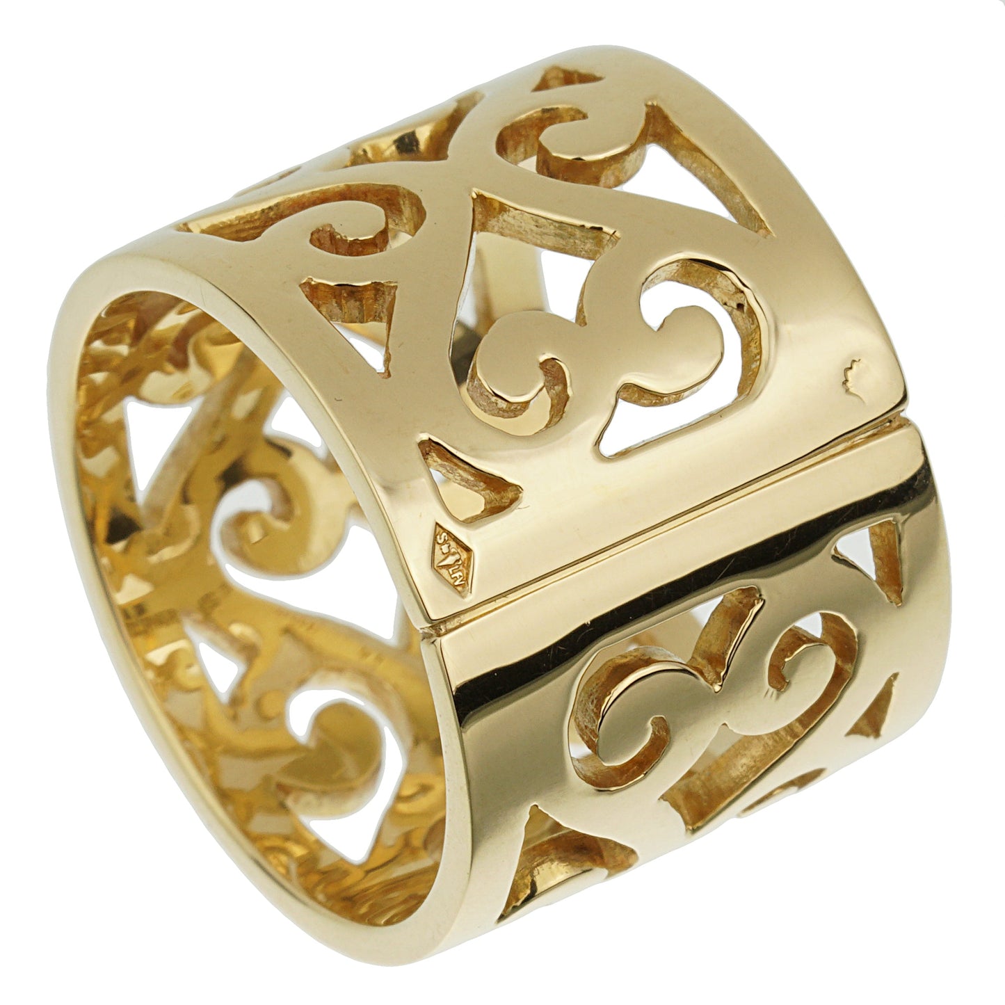 Hermes Paris Vintage Openwork 18k Yellow Gold Band Ring Sz 7 1/2