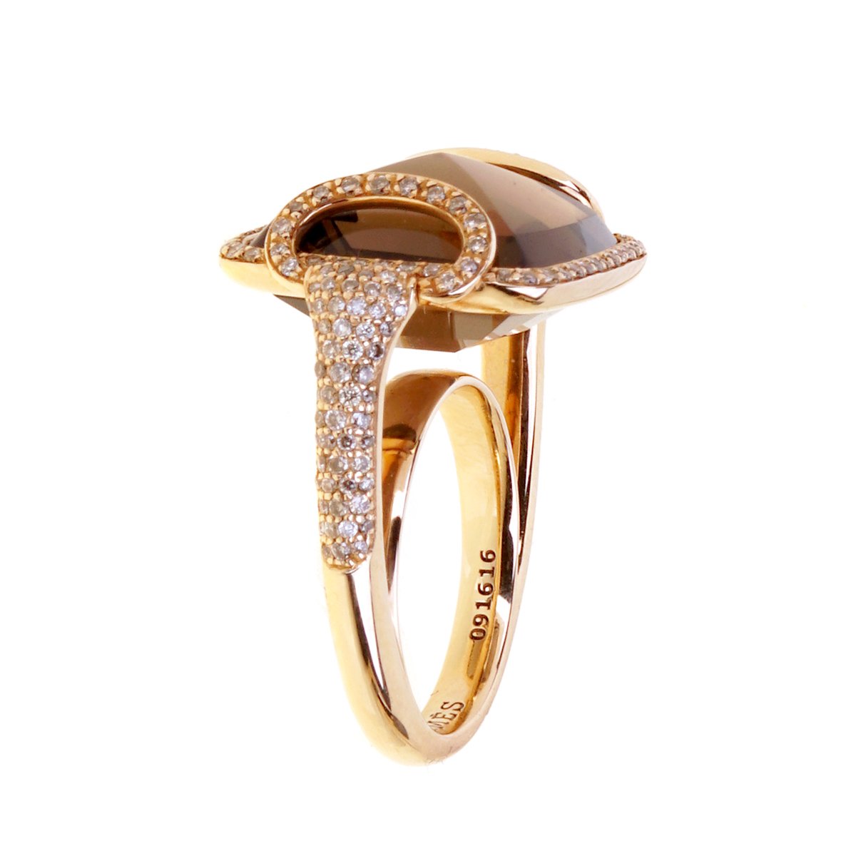 Hermes Smokey Quarts Fancy Diamond Cocktail Ring
