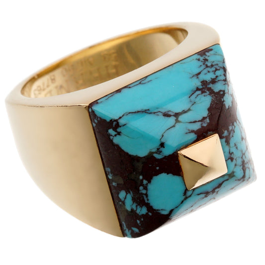 Hermes Turquoise 18k Yellow Gold Cocktail Ring Sz 6 1/2