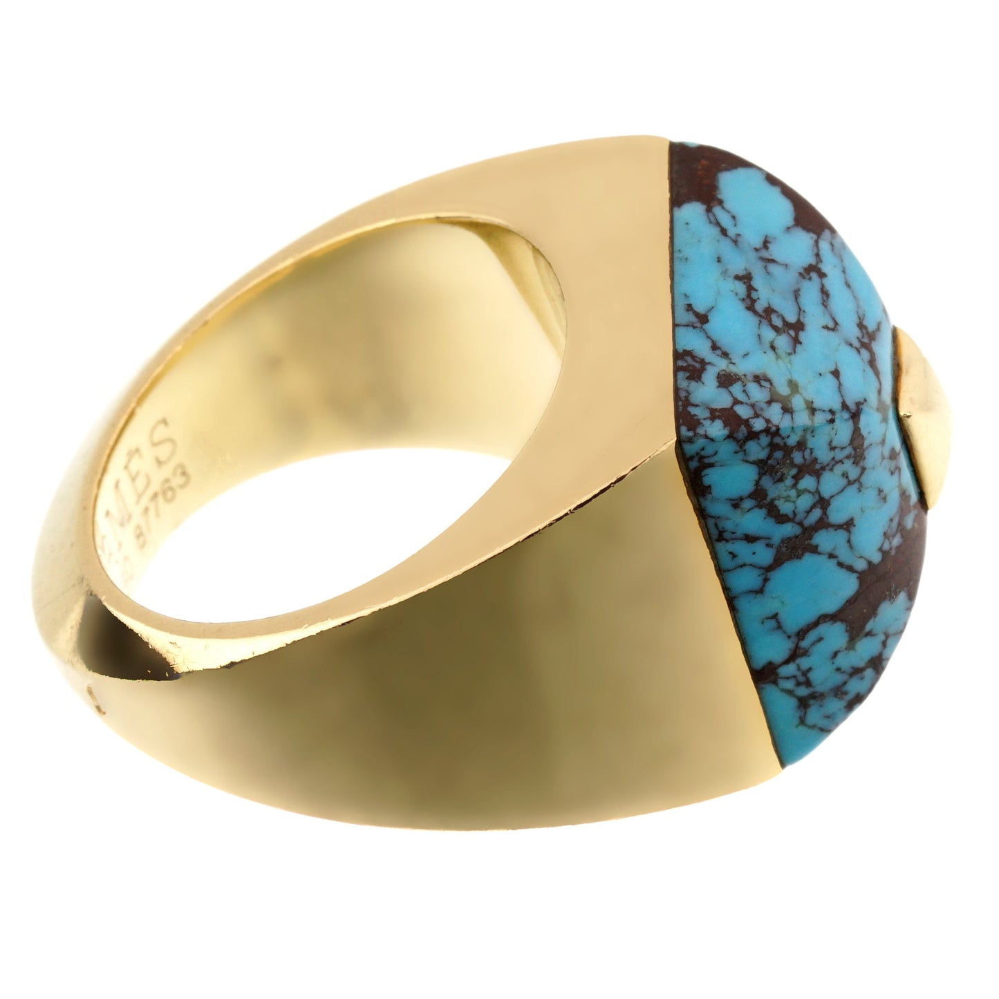 Hermes Turquoise 18k Yellow Gold Cocktail Ring Sz 6 1/2