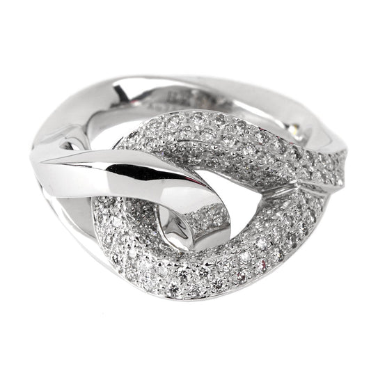 Hermes Twisted Pave Diamond Gold Ring