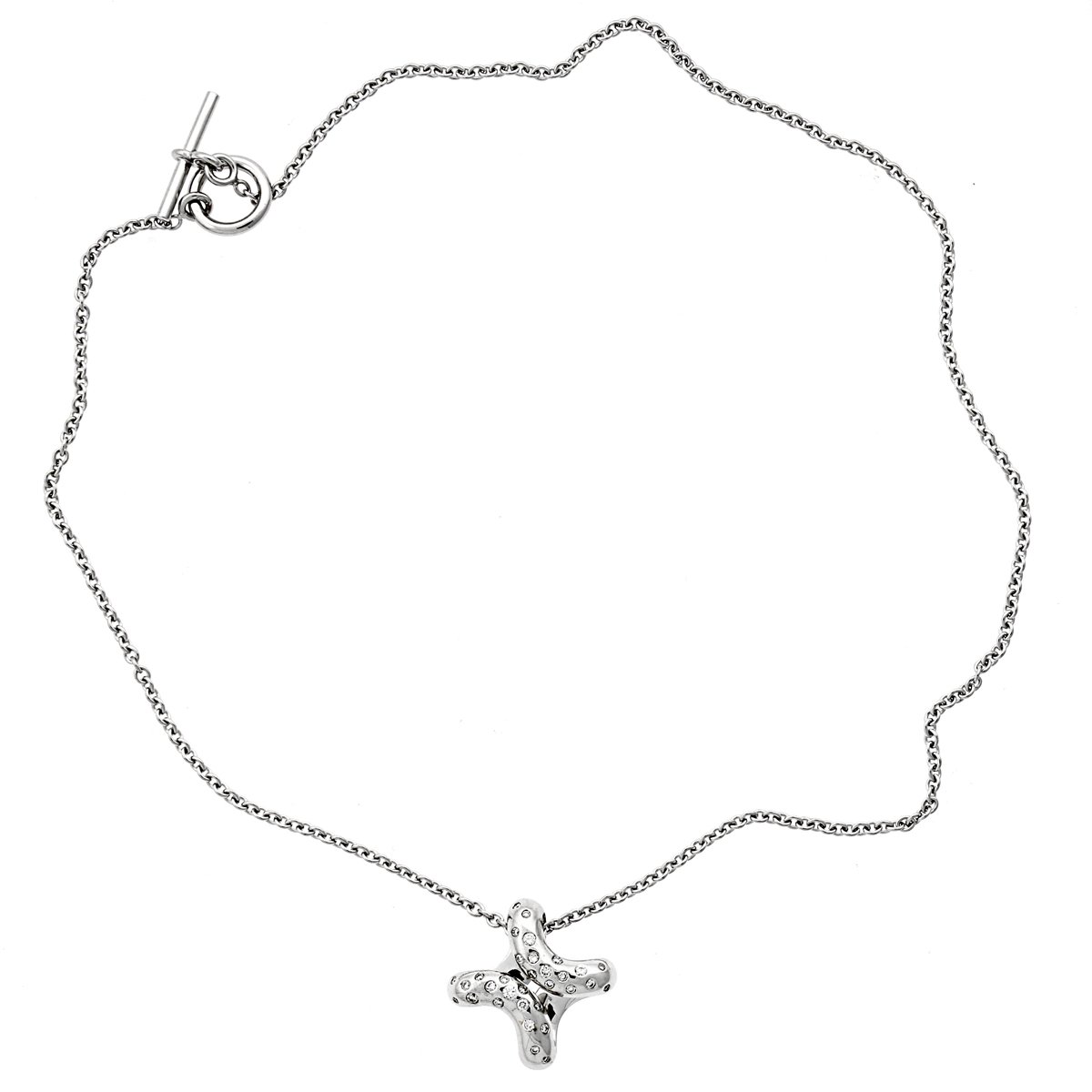 Hermes Vintage Diamond H 18k White Gold Necklace