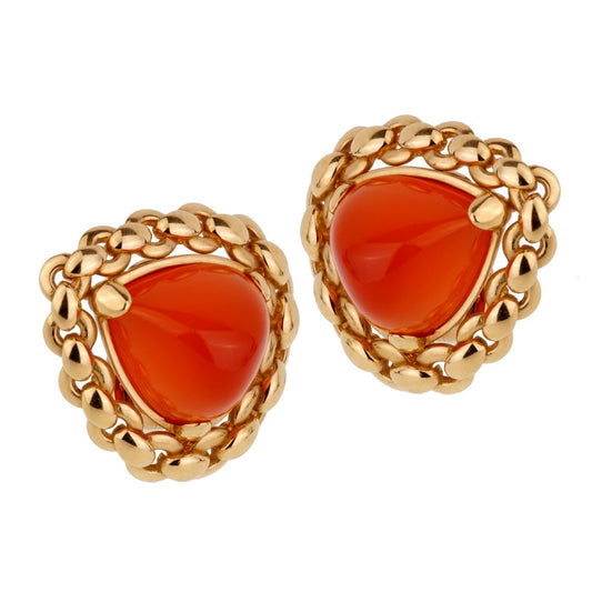 Hermes Vintage Sugarloaf Carnelian Yellow Gold Earrings