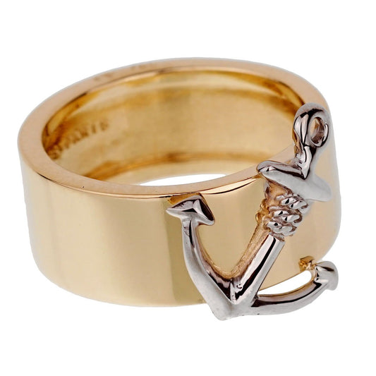 Hermes 18k Yellow Gold Anchor Band Ring Sz 5