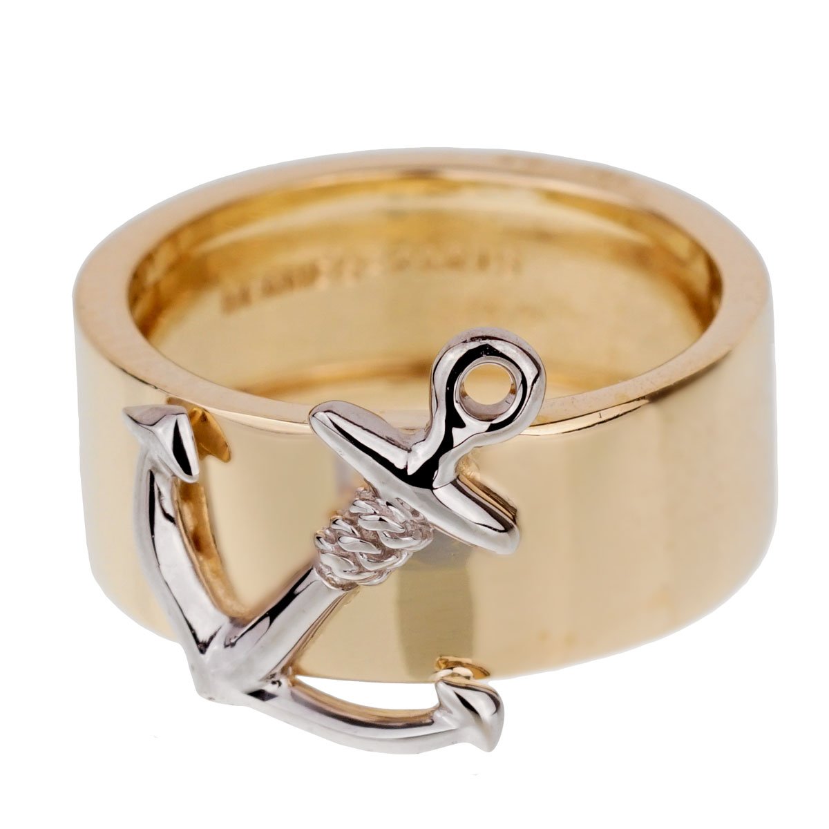 Hermes 18k Yellow Gold Anchor Band Ring Sz 5