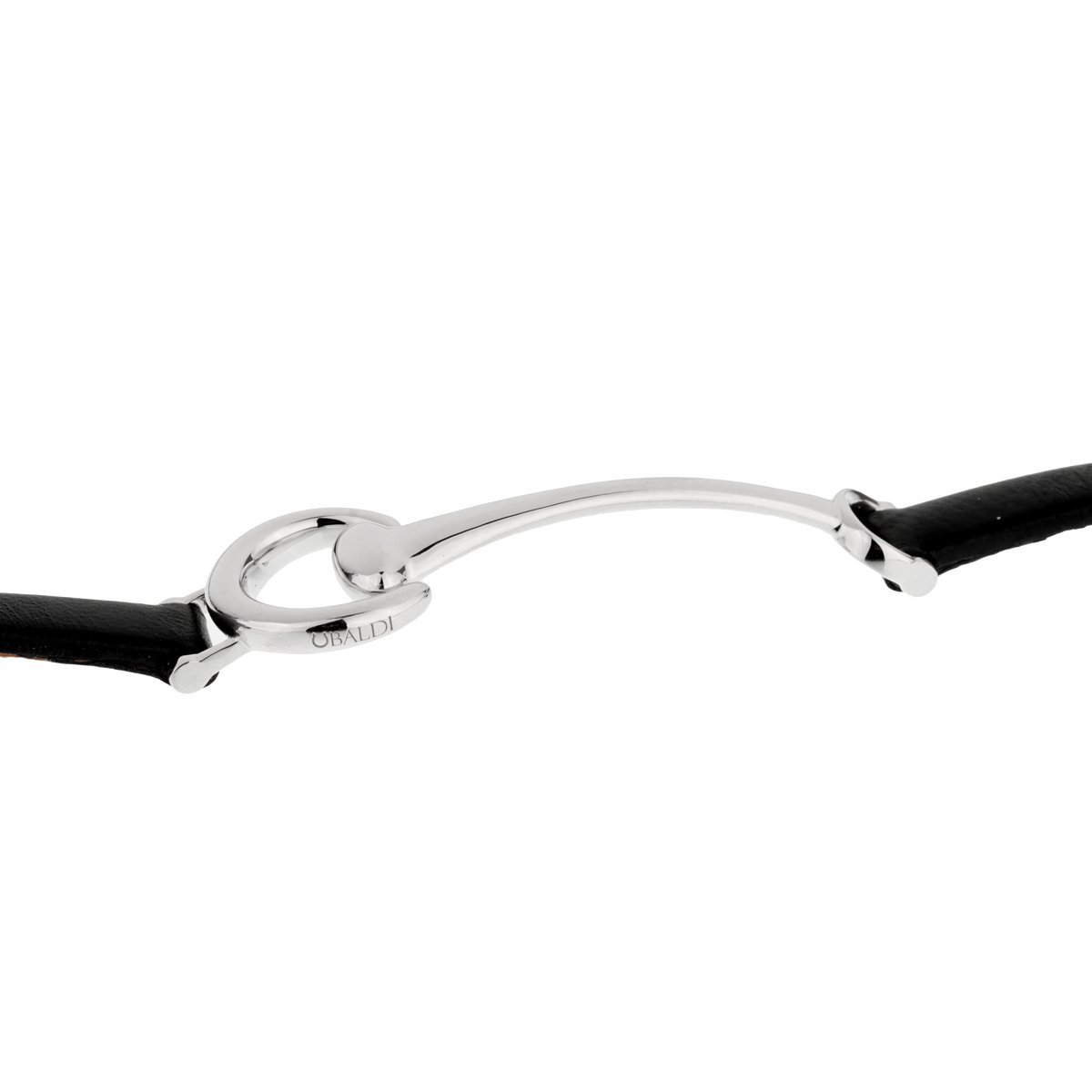Ladies White Gold Black Leather Horsebit Bracelet
