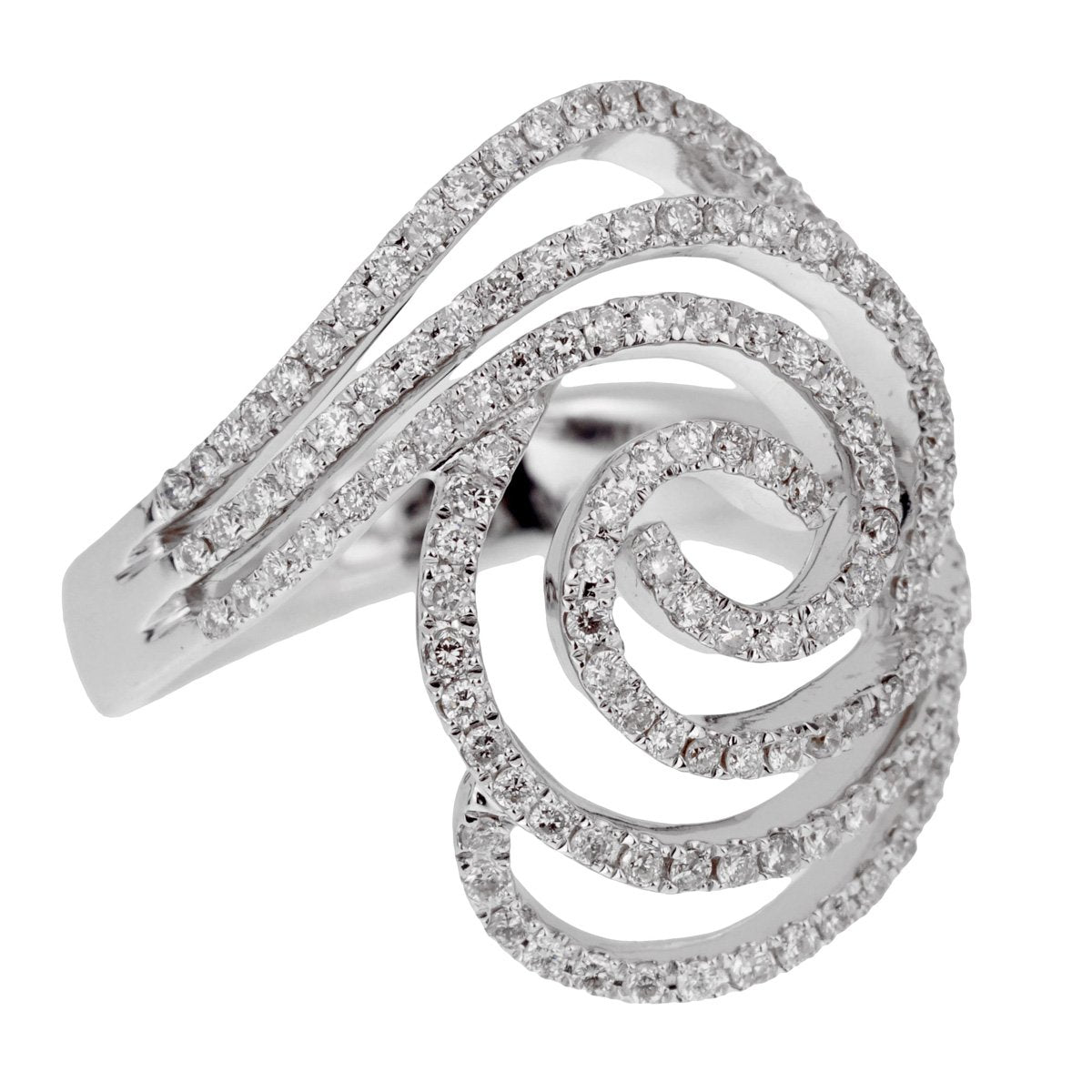Ladies White Gold Diamond Swirl Cocktail Ring Sz 6 1/4