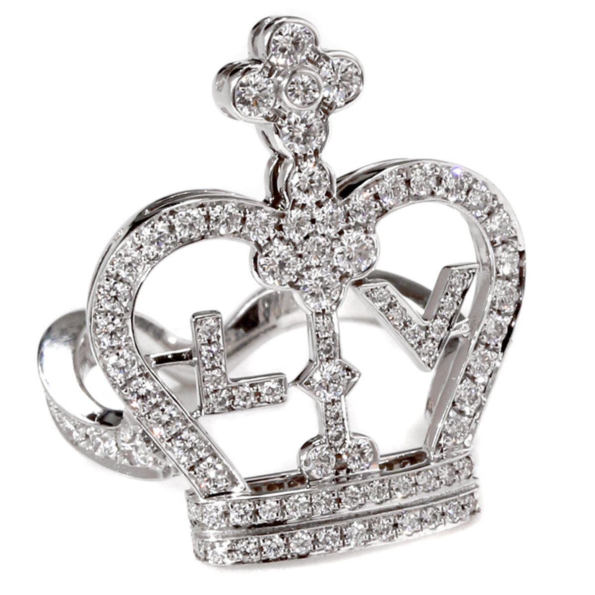 Louis Vuitton Diamond Crown 18k White Gold Cocktail Ring