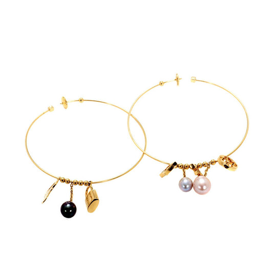 Louis Vuitton Monogram Hoop Pearl Gold Earrings
