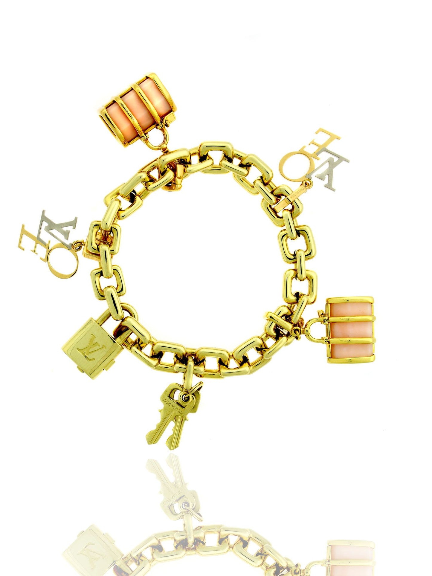 Louis Vuitton Padlock and Keys Love and Keepall Charm Bracelet 18k Yellow Gold N04204