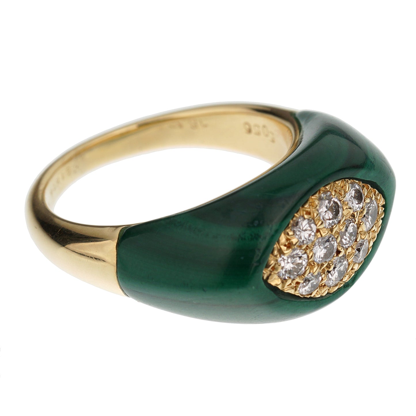 Mauboussin Vintage Malachite Diamond Yellow Gold Ring