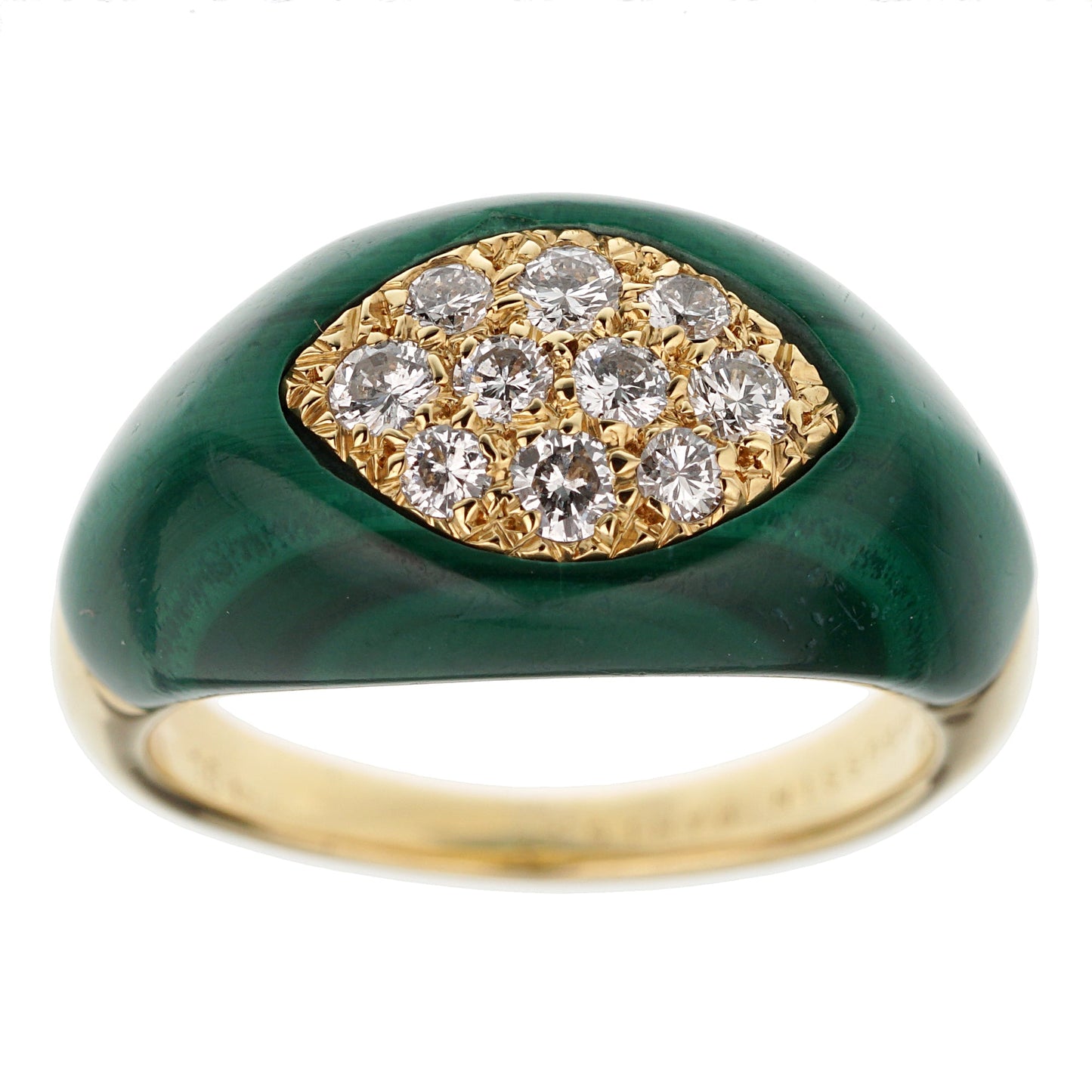 Mauboussin Vintage Malachite Diamond Yellow Gold Ring