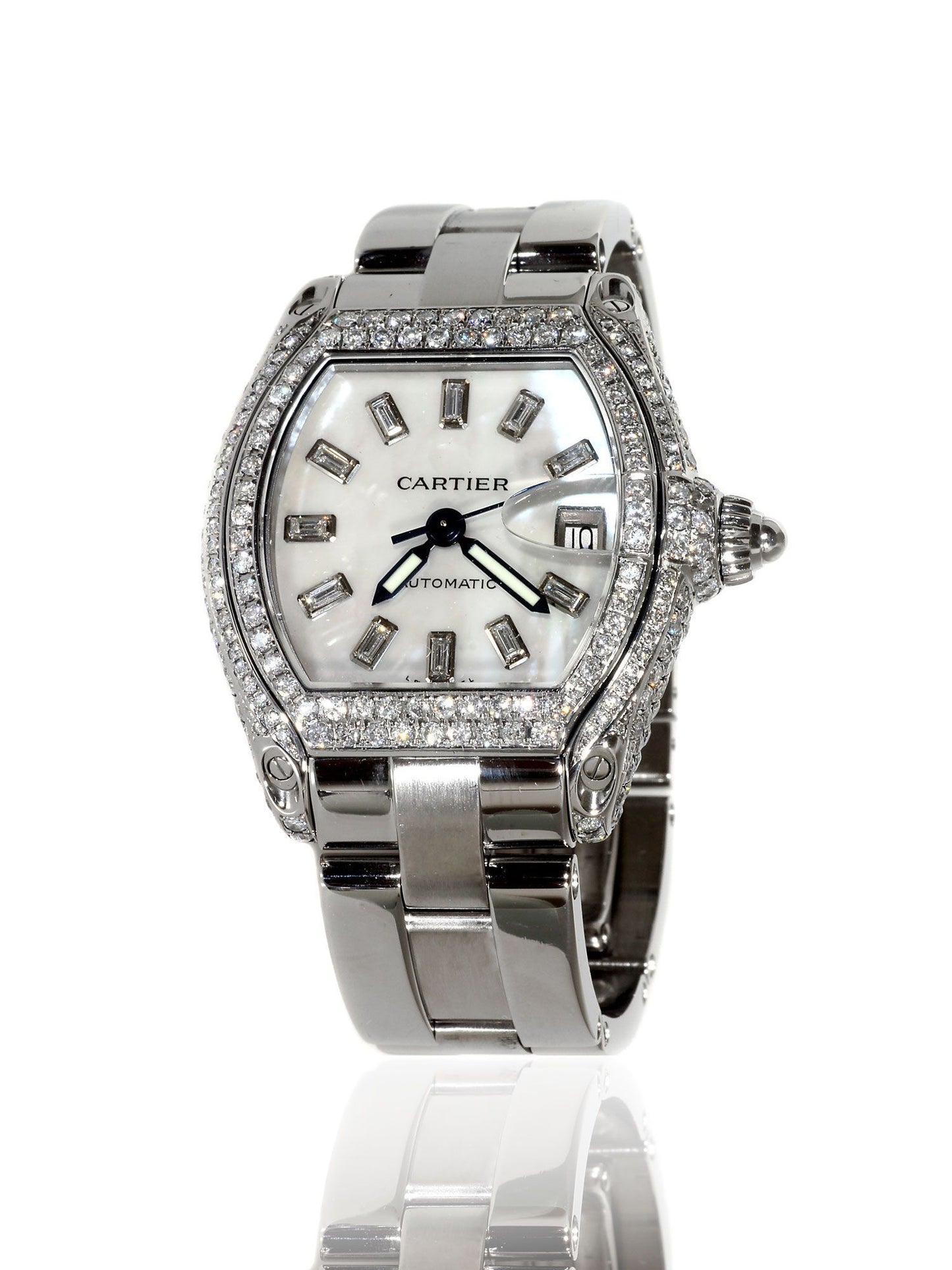 Mens Cartier Roadster Stainless Steel Diamond Watch