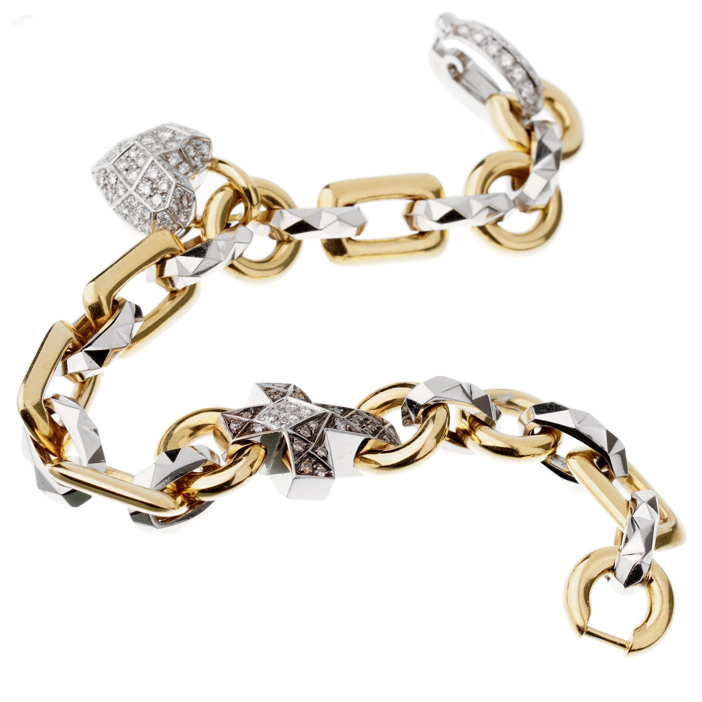 Mikimoto Diamond Faceted White Yellow Gold Charm Bracelet