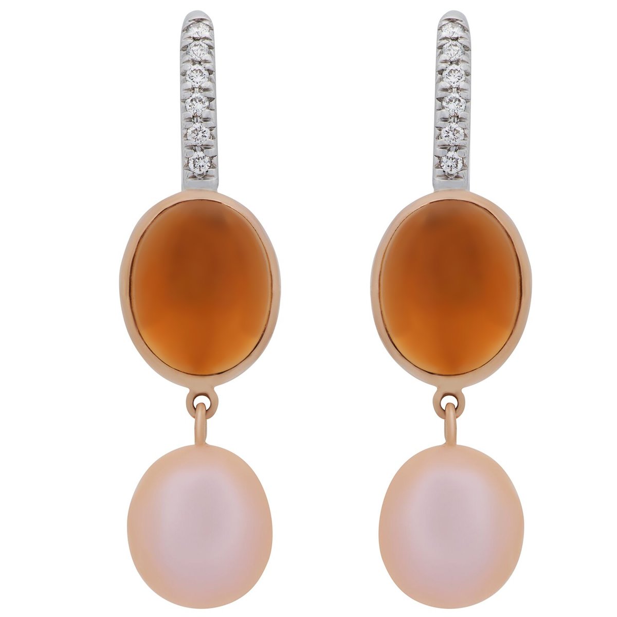 Mimi Milano Citrine Pearl Diamond 18k Gold Earrings