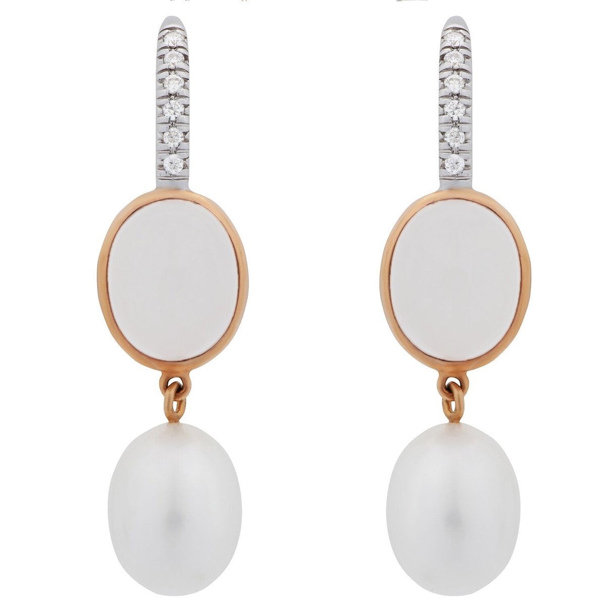 Mimi Milano Milky Quartz Pearl Diamond 18k Gold Earrings