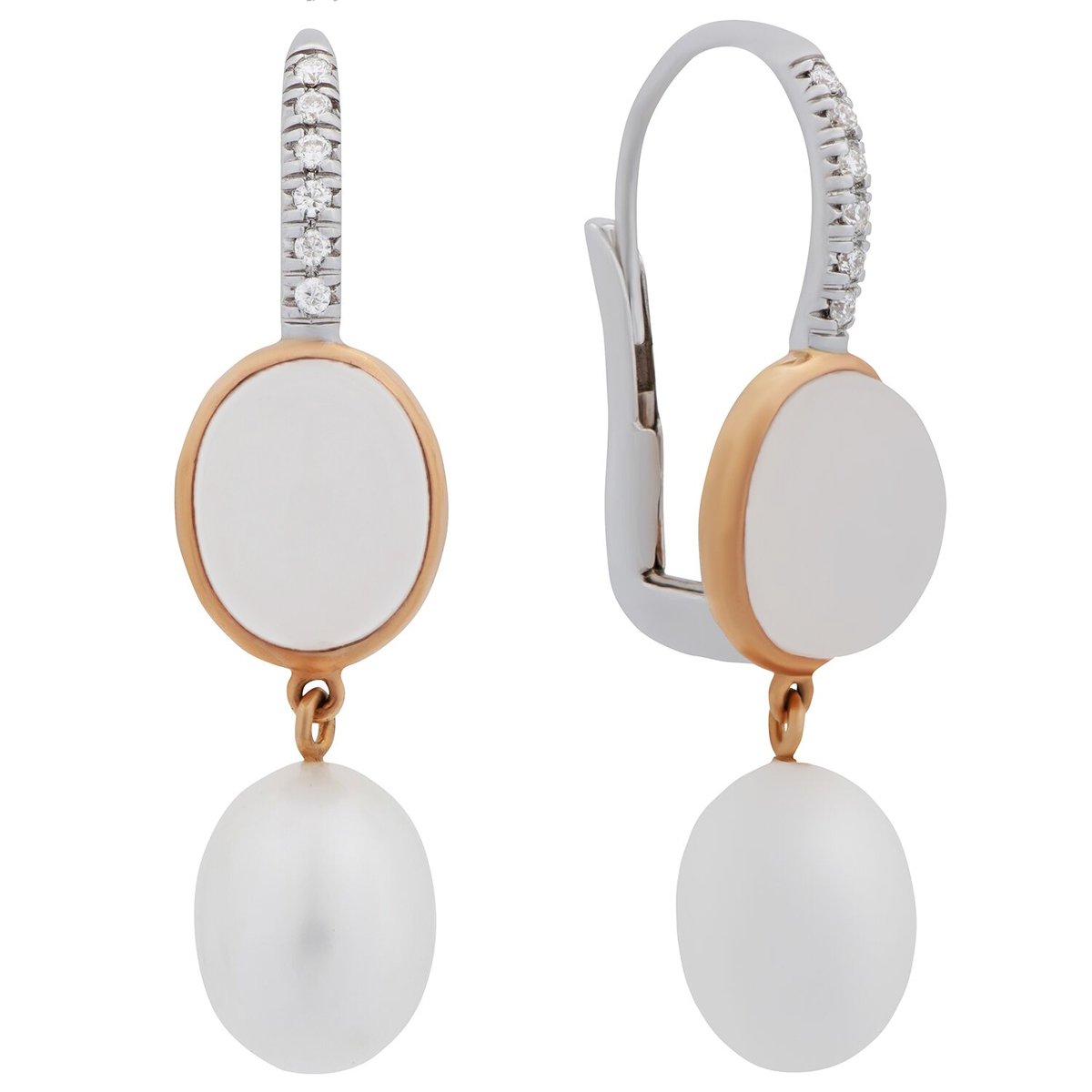 Mimi Milano Milky Quartz Pearl Diamond 18k Gold Earrings