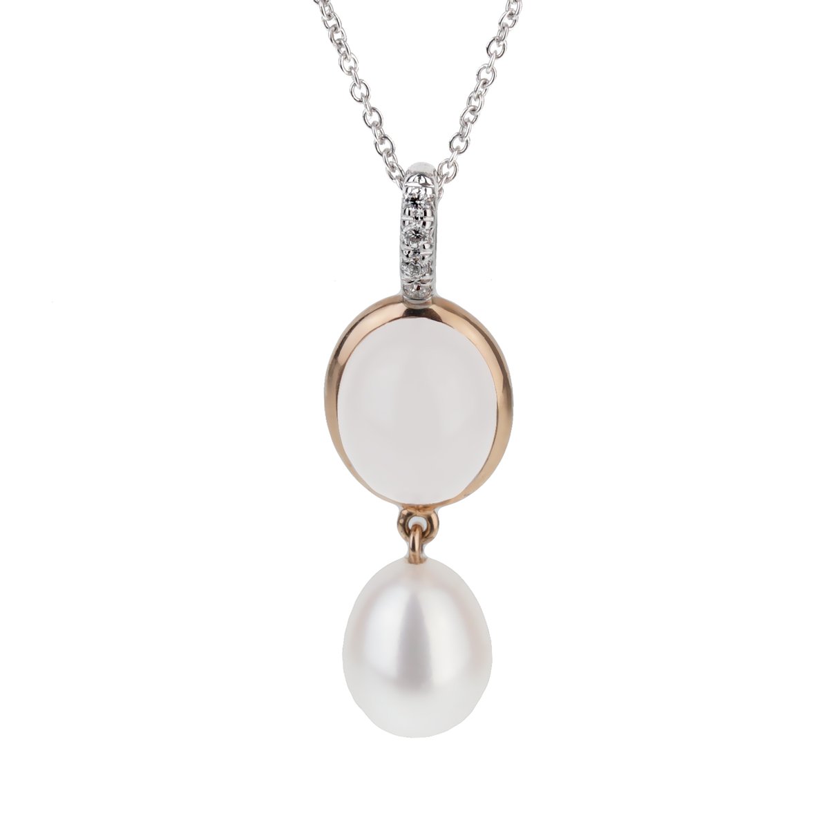 Mimi Milano Milky Quartz Pearl Diamond Necklace